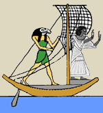 Акен стоит на корме и управляет лодкой
