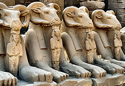 Сфинксы с головой овна - защитники фараона. Храм Амона в Карнаке.