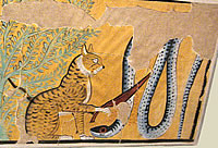 Бог солнца Ра в облике кошки отрезает голову змею Апопу. 1480-1070 гг. до. н.э. Метрополитен-музей, США
