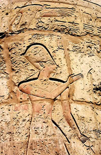 Нехбет охраняет фараона XIX династии Сети I (ок. 1291-1278 гг. до н.э.). Рельеф храма Амона в Карнаке.