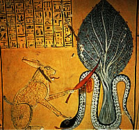 Венену отрезает голову змею Апопу. Папирус. Британский музей.